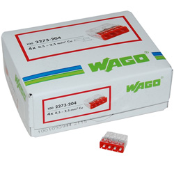 Wago 2273-204 PUSHWIRE® splicing connector; 4-conductor, red Pack of 100