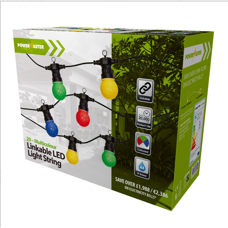 PowerMaster LED 20 Coloured Globe Festoon String Lights